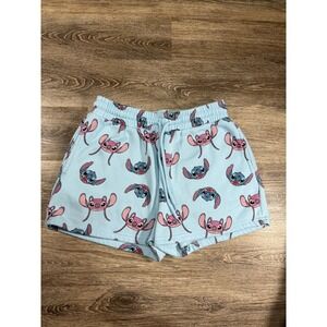 Disney Lilo & Stitch Women Blue Fleece Shorts Stitch Angel Print Large